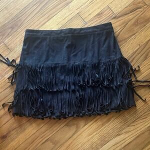 Hollister Fringe Mini Skirt Women’s Faux Suede Western Boho Brown Size M